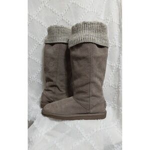 Coach Georgia Taupe Suede Monogram Boots w/ Knit Cuff A4669 women's size 6